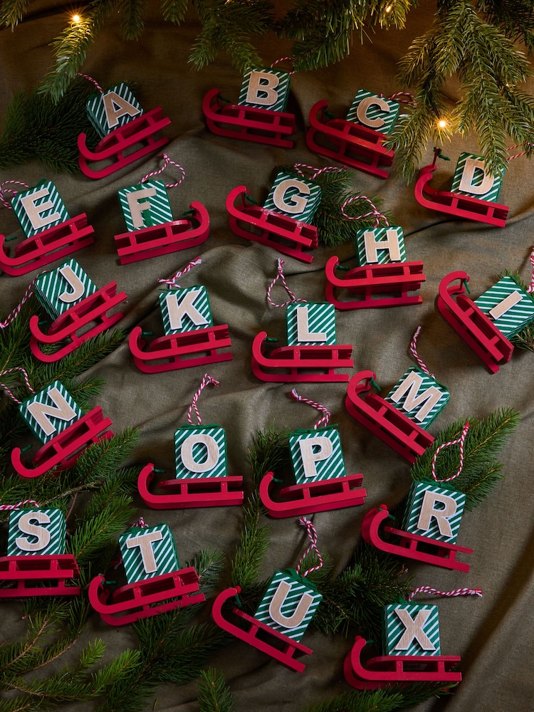 Set of 2 Red Monogram Sleigh Christmas Baubles - Image 3 of 3