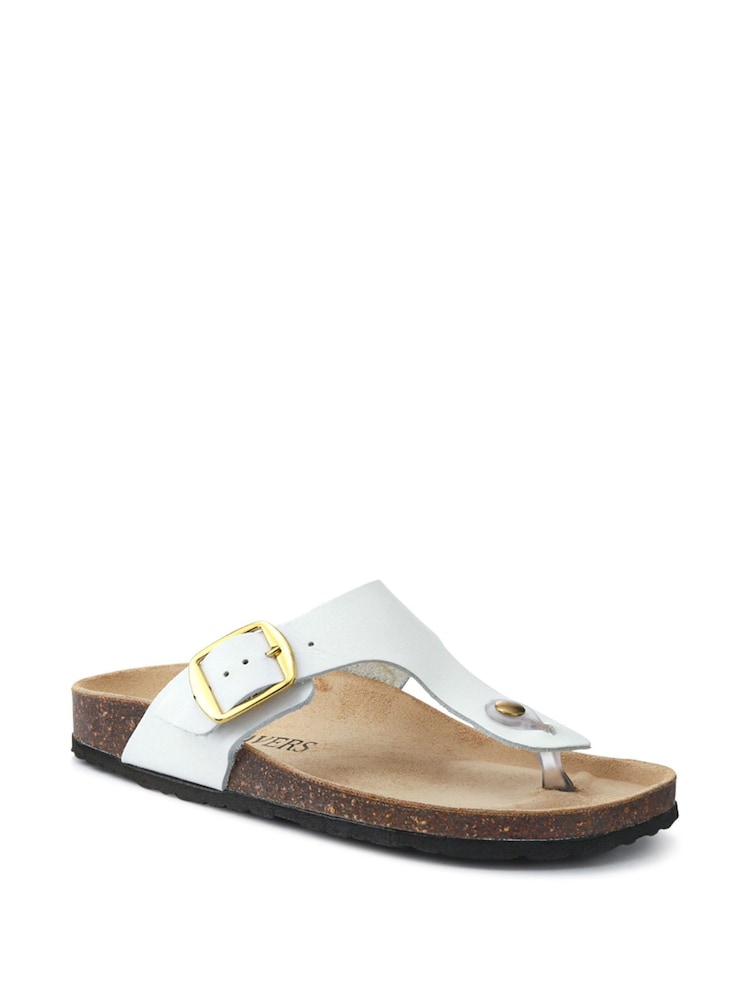 Pavers White Leather Toe Post Sandals - Image 2 of 5