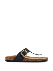 Pavers Black Leather Toe Post Sandals - Image 1 of 5