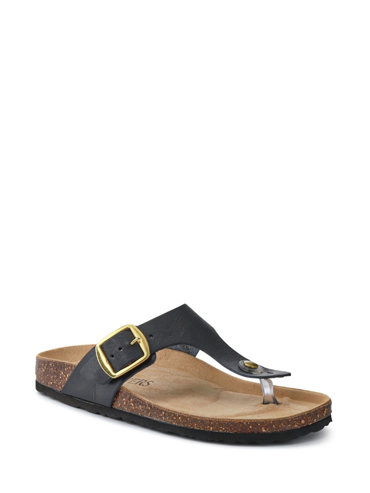 Pavers Black Leather Toe Post Sandals - Image 2 of 5