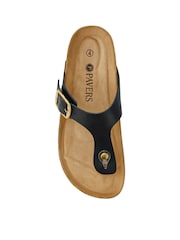 Pavers Black Leather Toe Post Sandals - Image 4 of 5