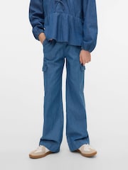 VERO MODA Blue Girls Mid Waist Wide Leg Denim Cargo Trousers - Image 2 of 5