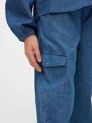 VERO MODA Blue Girls Mid Waist Wide Leg Denim Cargo Trousers - Image 3 of 5