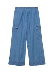 VERO MODA Blue Girls Mid Waist Wide Leg Denim Cargo Trousers - Image 5 of 5