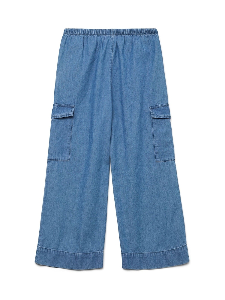 VERO MODA Blue Girls Mid Waist Wide Leg Denim Cargo Trousers - Image 5 of 5