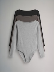 The Set Black/Neutral/Taupe Brown 3 Pack Boat Neck Ribbed Bodies - Image 1 of 6