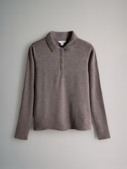 The Set Brown/Pink/Cream 3 Pack Long Sleeve 100% Cotton Slub Polo T-Shirts - Image 3 of 6