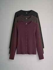 The Set Black/Chocolate Brown/Berry 3 Pack Long Sleeve Button Through Rib T-Shirts - Image 1 of 7
