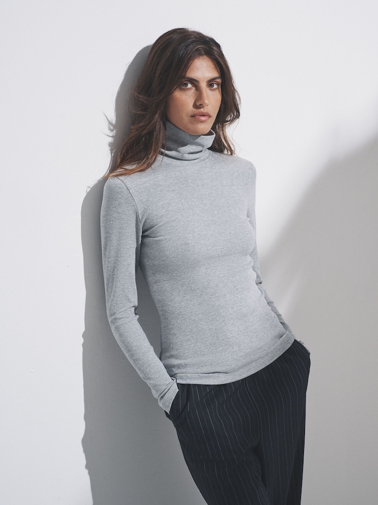 The Set Black/Charcoal/Grey 3 Pack Long Sleeve Ribbed Roll Neck T-Shirts - Image 1 of 14