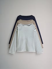 The Set Navy/Stripe/Neutral 3 Pack Boat Neck Heavyweight T-Shirts - Image 1 of 6