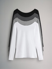 The Set Black/Charcoal Grey/Stripe/White 4 Pack Scoop Back Long Sleeved T-Shirts - Image 1 of 12