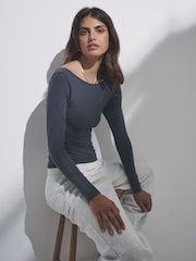 The Set Black/Charcoal Grey/Stripe/White 4 Pack Scoop Back Long Sleeved T-Shirts - Image 2 of 12