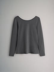 The Set Black/Charcoal Grey/Stripe/White 4 Pack Scoop Back Long Sleeved T-Shirts - Image 8 of 12