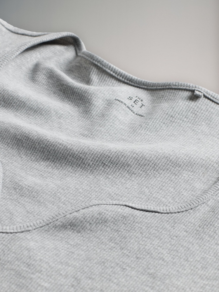 The Set Black/Taupe Brown/Grey Marl 3 Pack Sweetheart Neckline Long Sleeve Rib T-Shirts - Image 6 of 6 The Set Black/Taupe Brown/Grey Marl 3 Pack Sweetheart Neckline Long Sleeve Rib T-Shirts - Image 6 of 6