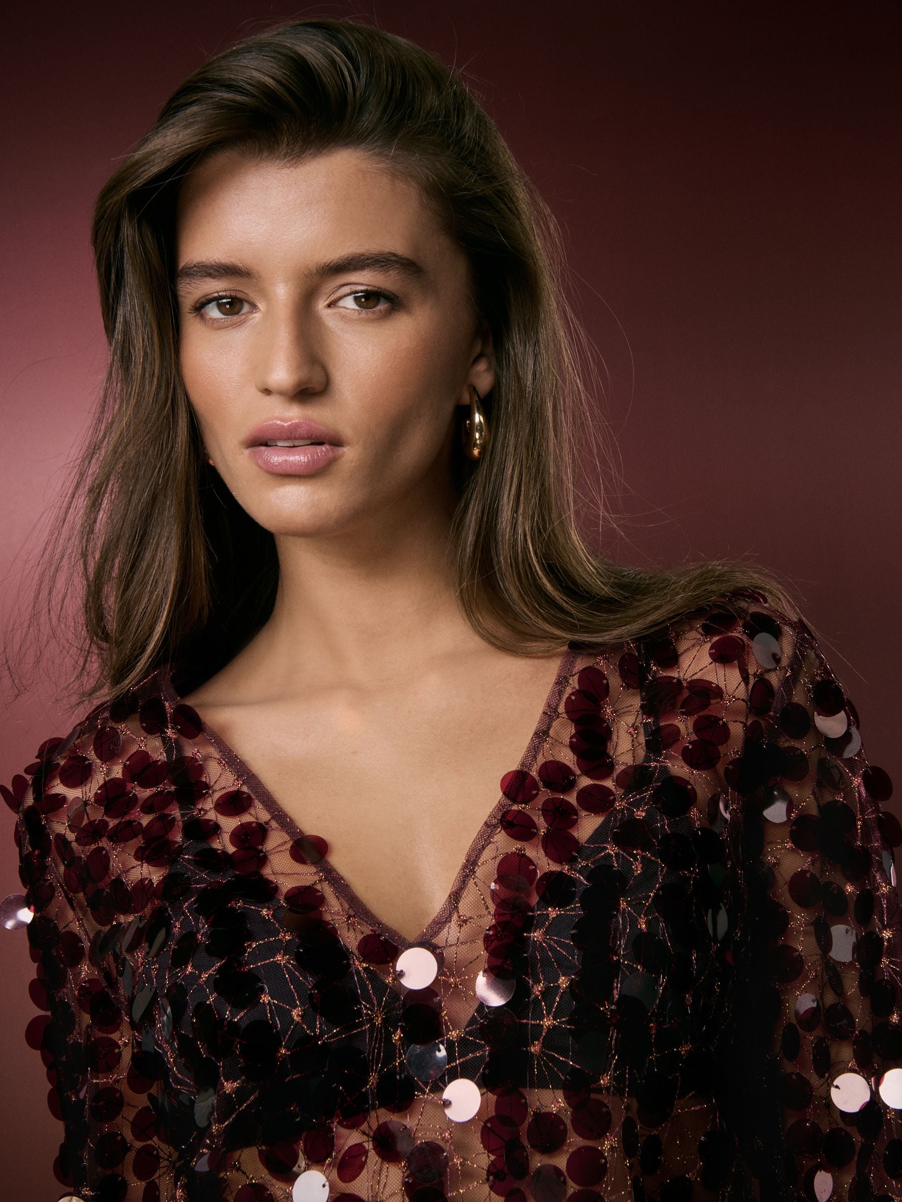カットソー(長袖/七分) melt the lady   glitter sheer tops Women's Marly sheer shimmer sequin top - Macy's