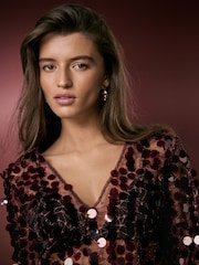 Rojo - Sheer Sequin Long Sleeve V-Neck Top - Imagen 6 de 9