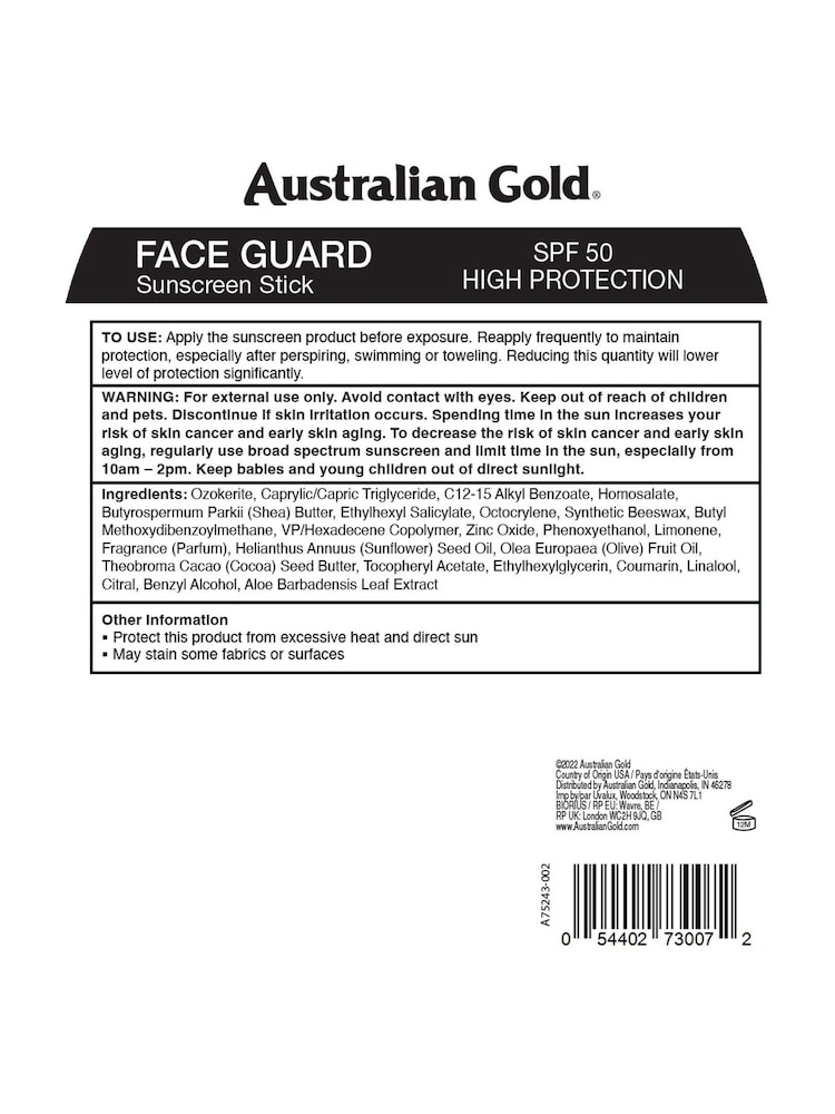 Australian Gold SPF 50 Face Guard Suncream Stick - Image 2 of 2
