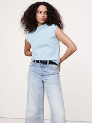 Banana Republic Light Blue Silky Cotton Mock-Neck Top - Image 1 of 1
