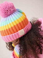 Little Bird by Jools Oliver Multi Pastel Rainbow Stripe Hat With Mittens Or Gloves Set - Image 1 of 15