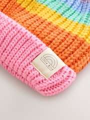 Little Bird by Jools Oliver Multi Pastel Rainbow Stripe Hat With Mittens Or Gloves Set - Image 11 of 15