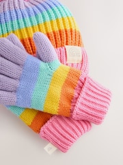 Little Bird by Jools Oliver Multi Pastel Rainbow Stripe Hat With Mittens Or Gloves Set - Image 14 of 15