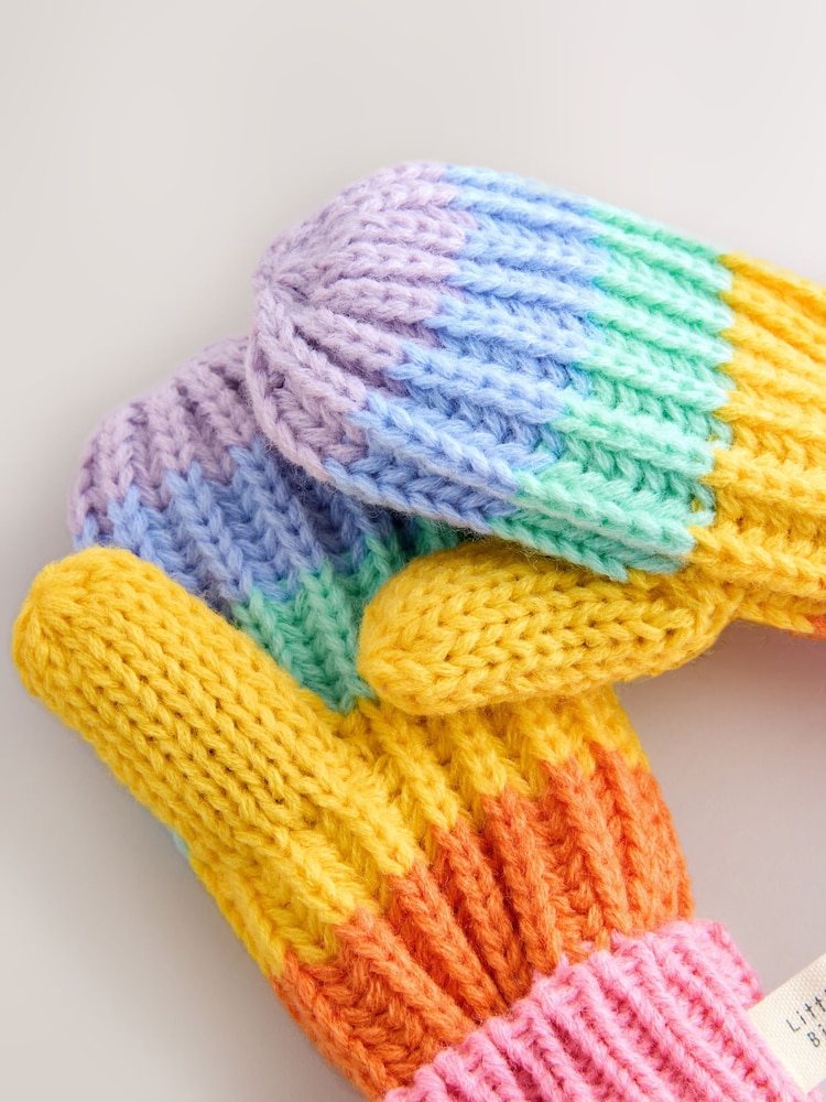 Little Bird by Jools Oliver Multi Pastel Rainbow Stripe Hat With Mittens Or Gloves Set - Image 15 of 15
