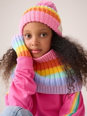 Little Bird by Jools Oliver Multi Pastel Rainbow Stripe Hat With Mittens Or Gloves Set - Image 4 of 15
