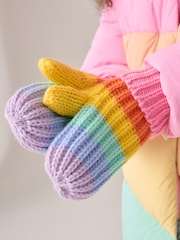 Little Bird by Jools Oliver Multi Pastel Rainbow Stripe Hat With Mittens Or Gloves Set - Image 5 of 15