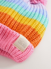Little Bird by Jools Oliver Multi Pastel Rainbow Stripe Hat With Mittens Or Gloves Set - Image 9 of 15