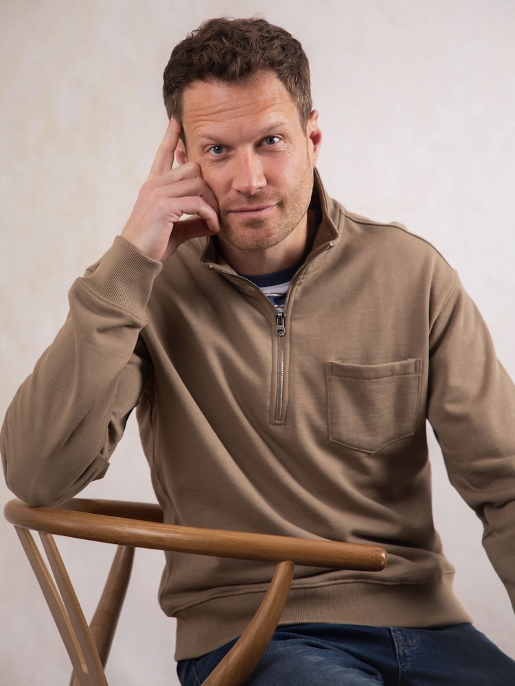 Lakeland Clothing Ullswater Quarter Zip Brown Sweatshirt - Image 1 of 4