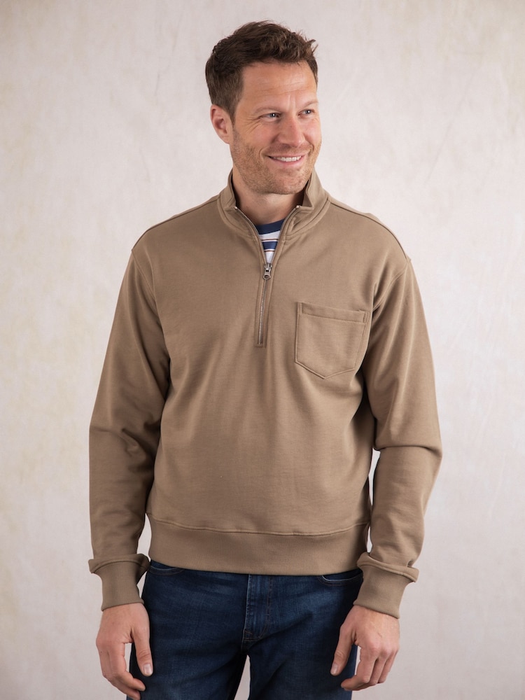 Lakeland Clothing Ullswater Quarter Zip Brown Sweatshirt - Image 2 of 4