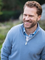 Lakeland Clothing Blue Rannerdale Knitted Half Zip 100% Cotton Jumper - Image 2 of 5