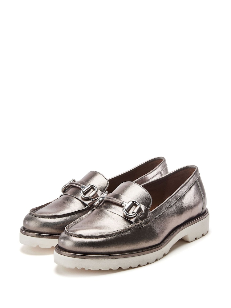 Moda in Pelle Grey Emori Covered Rand Snaffle Loafers - Image 2 of 4