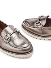 Moda in Pelle Grey Emori Covered Rand Snaffle Loafers - Image 4 of 4