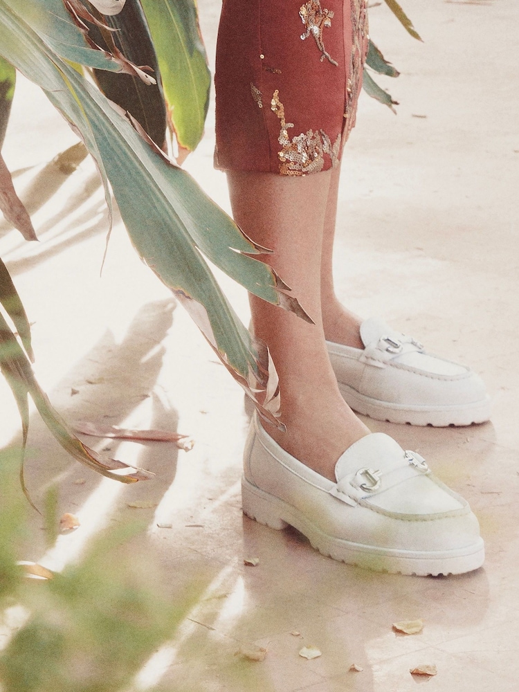 Moda in Pelle Emori Covered Rand Snaffle White Loafers - Image 1 of 4
