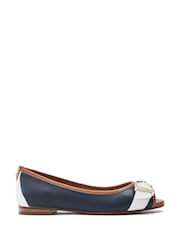 Moda in Pelle Blue Frost Peep Toe Flat Shoes With Buckle - Image 1 of 4