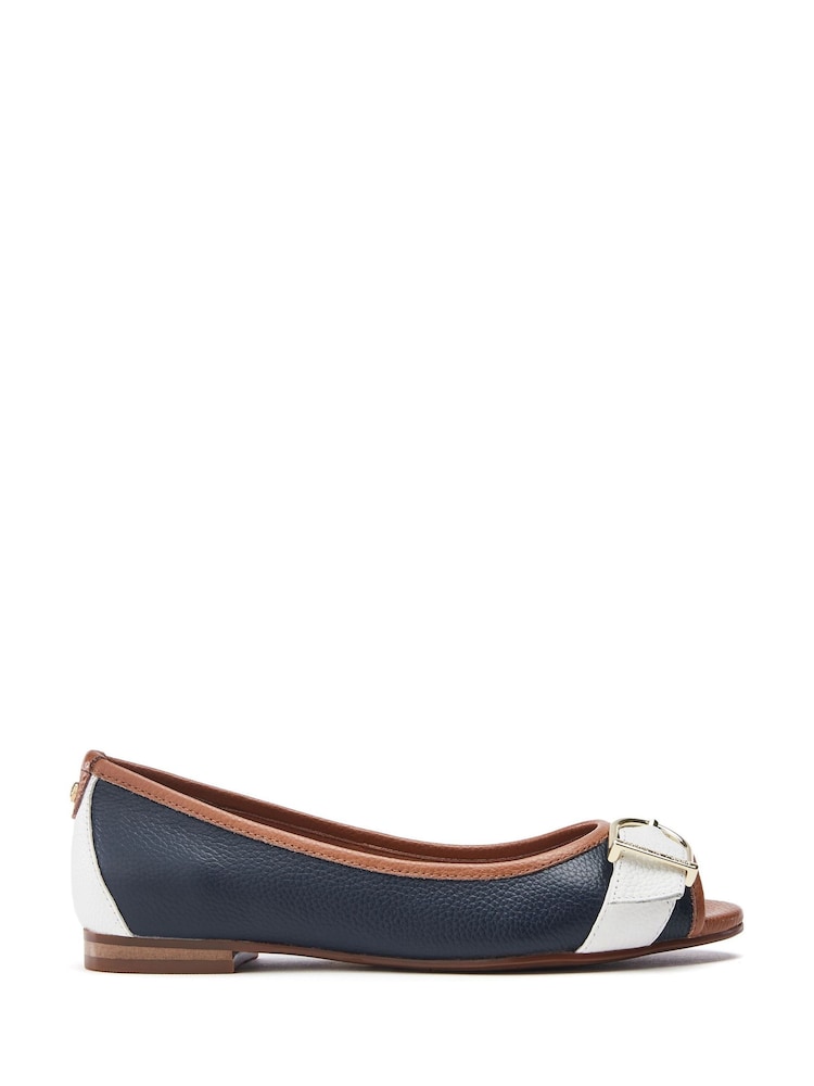 Moda in Pelle Blue Frost Peep Toe Flat Shoes With Buckle - Image 1 of 4