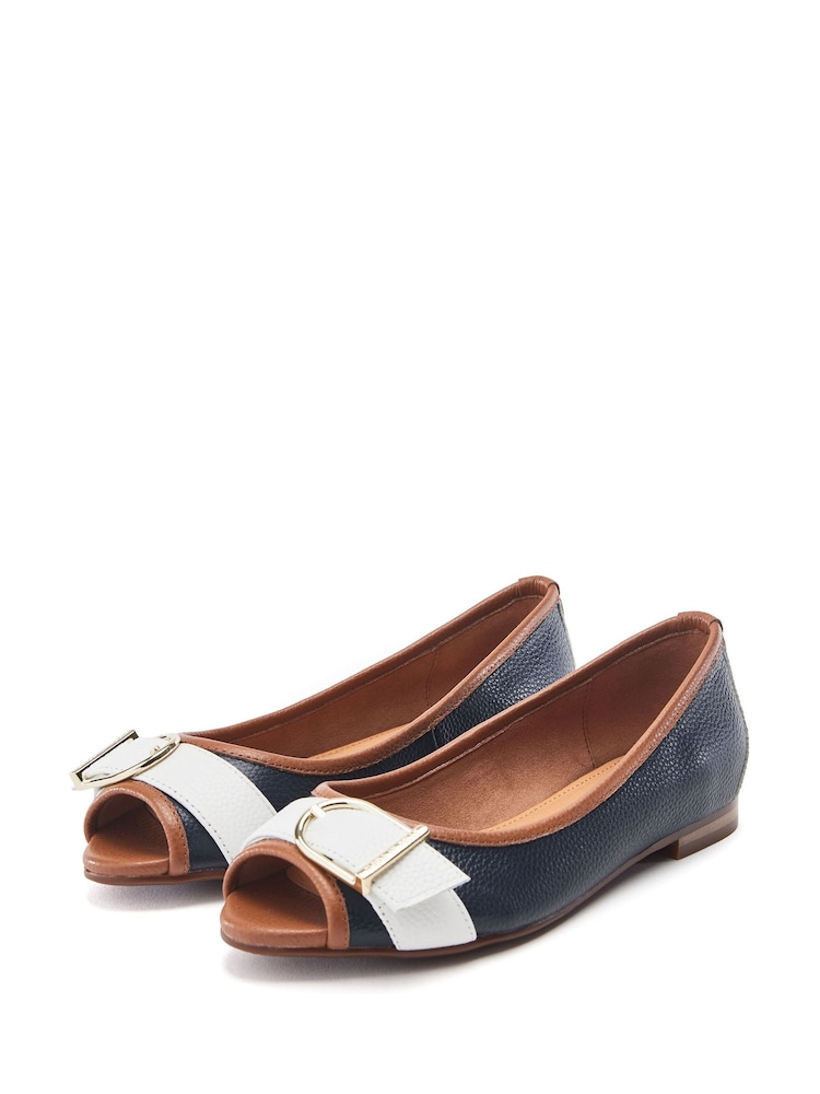 Moda in Pelle Blue Frost Peep Toe Flat Shoes With Buckle - Image 2 of 4