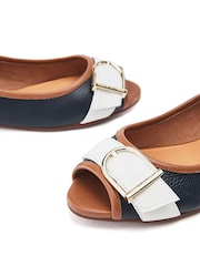 Moda in Pelle Blue Frost Peep Toe Flat Shoes With Buckle - Image 4 of 4