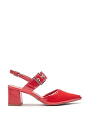 Moda in Pelle Red Eurya Pointed Toe Block Heel Slingback Shoes With Buckle Detail - Image 1 of 4