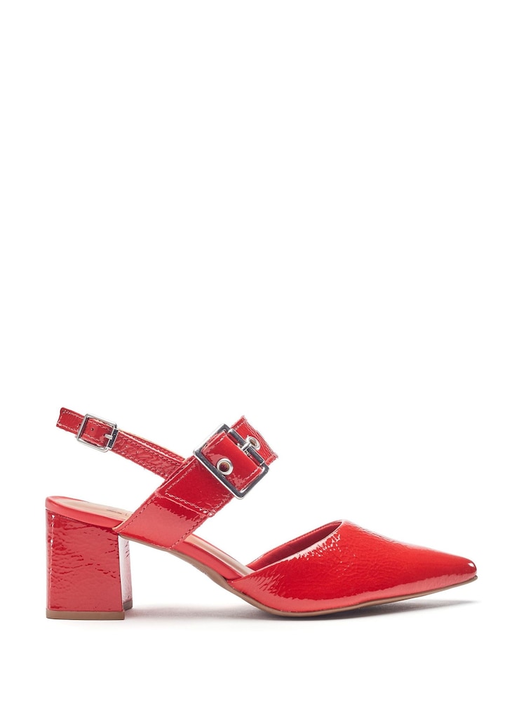 Moda in Pelle Red Eurya Pointed Toe Block Heel Slingback Shoes With Buckle Detail - Image 1 of 4 Moda in Pelle Red Eurya Pointed Toe Block Heel Slingback Shoes With Buckle Detail - Image 1 of 4