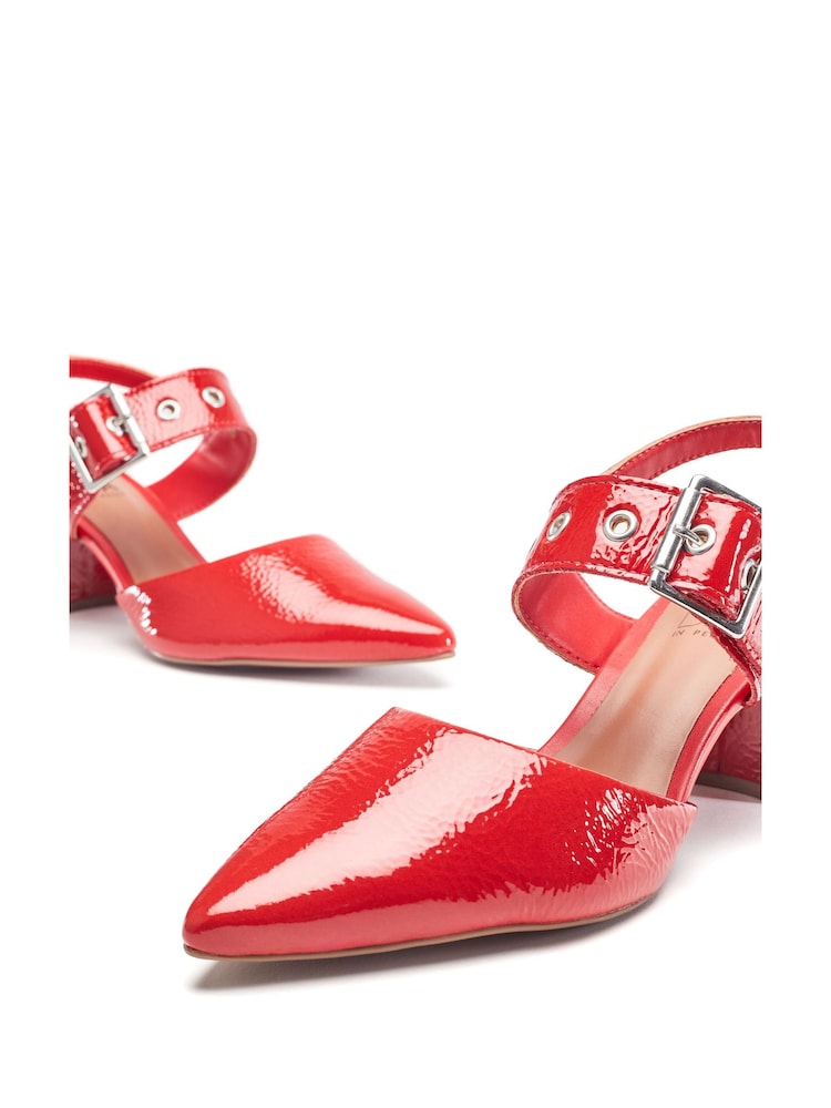 Moda in Pelle Red Eurya Pointed Toe Block Heel Slingback Shoes With Buckle Detail - Image 4 of 4 Moda in Pelle Red Eurya Pointed Toe Block Heel Slingback Shoes With Buckle Detail - Image 4 of 4