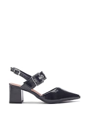 Moda in Pelle Eurya Pointed Toe Block Heel Slingback Black Shoes With Buckle Detail - Image 1 of 4