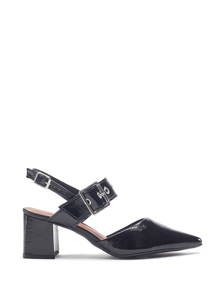 Moda in Pelle Eurya Pointed Toe Block Heel Slingback Black Shoes With Buckle Detail - Image 1 of 4