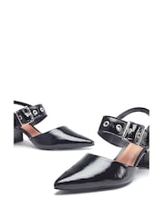 Moda in Pelle Eurya Pointed Toe Block Heel Slingback Black Shoes With Buckle Detail - Image 3 of 4