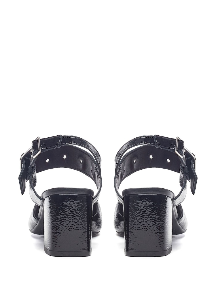 Moda in Pelle Eurya Pointed Toe Block Heel Slingback Black Shoes With Buckle Detail - Image 4 of 4