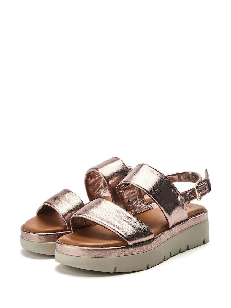 Moda in Pelle Grey Netty Two Part Platform Leather Sandals - Image 2 of 4