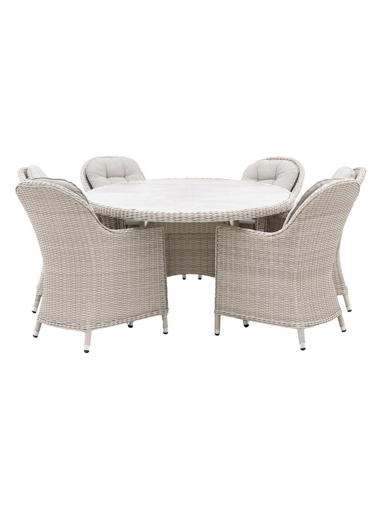Gallery Home White Holton 6 Seater Oval Rattan Garden Dining Set - Image 2 of 3
