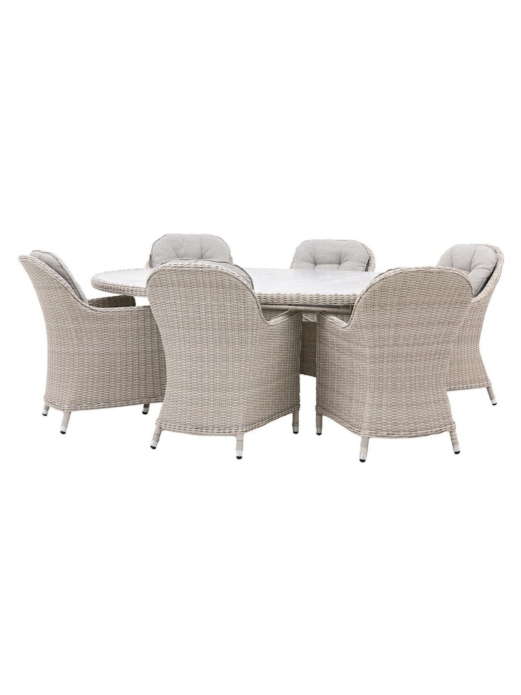 Gallery Home White Holton 6 Seater Oval Rattan Garden Dining Set - Image 3 of 3