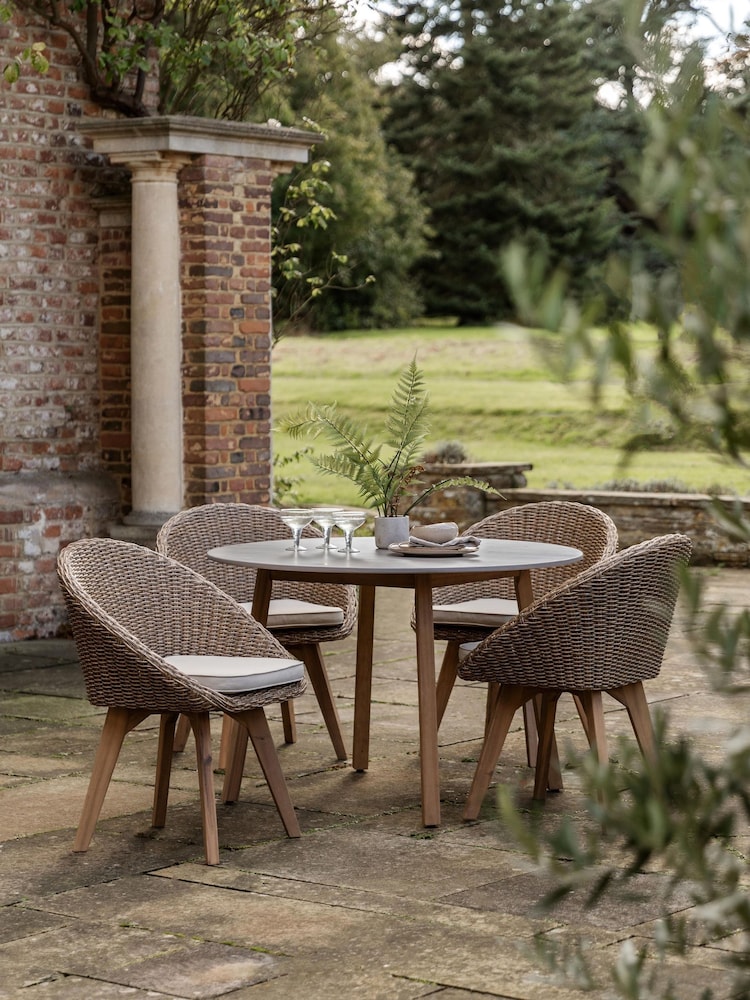 Gallery Home Grey Avena 4 Seater Rattan Round Garden Dining Set - Image 1 of 6